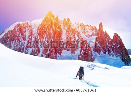 Group of  climbers reaching the summit, Nepal Himalayas