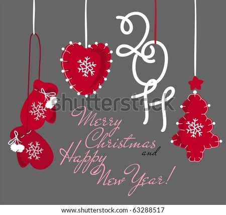 Christmas card with New Year decorative toys