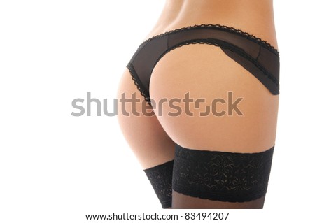 stock photo Sexy ass in black panties isolated on white