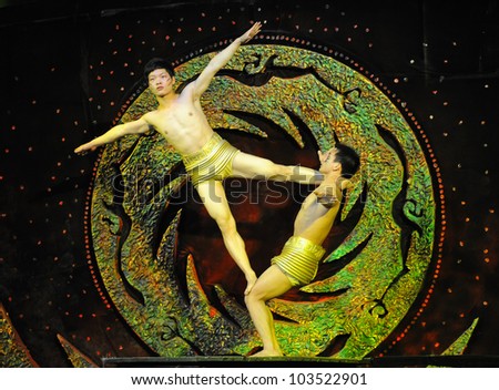 BEIJING - MAY 6: Beijing Acrobatics Troupe artists perform at the famous Chaoyang Theatre on May 6, 2012, in Beijing, China.