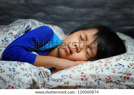 Asian boy with sleeping disorder ( bad dream )