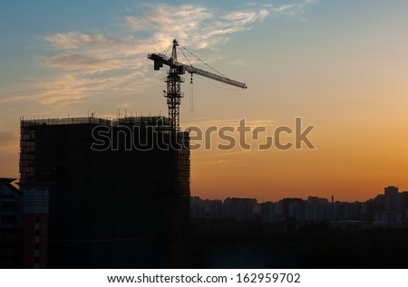 Construction site silhouettes in Beijing (China) after sunset