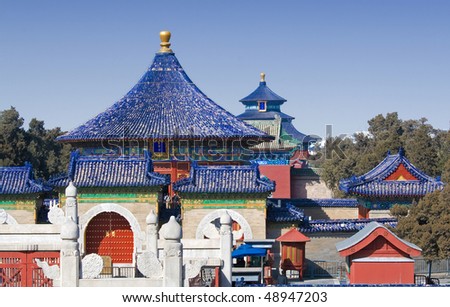 Famous blue roofs of Temple of Heaven (here blue is the color of heaven)