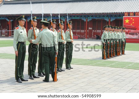 BEIJING - APRIL 2: soldiers being trained for the important national flag ceremony on April 2, 2010 in Beijing, China.
