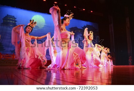 XIAN, CHINA - APRIL 16: Dancers of the China Dance Troupe perform the famous Tang Dynasty show at the Xian Theatre on April 16, 2010, in Xian, China.