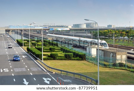 SHANGHAI - JUNE 1: Maglev train starts operation on June 1, 2010 in Shanghai, China. This train is the first commercially operated high-speed magnetic levitation line in the world (speed: 500 km/h)