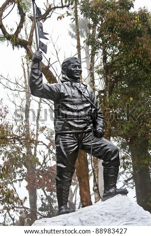 DARJEELING, INDIA - MAY 9: statue of Tenzing Norgay on May 9, 2010 in Darjeeling, India. This statue has been erected to honor one of the first two climbers to have reached the summit of Mount Everest