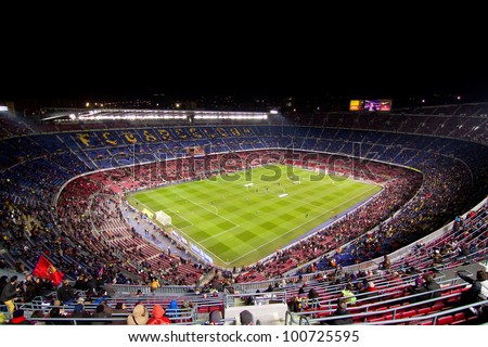 BARCELONA FEBRUARY 2 Unidentified supporters during the Spanish Cup match between FC Barcelona and Valencia CF final score 2-0 on February 2 2012 in Camp Nou stadium Barcelona Spain BARCELONA FEBRUARY 2 Unidentified supporters during the Spanish Cup match between FC Barcelona and Valencia CF final score 2-0 on February 2 2012 in Camp Nou stadium Barcelona Spain