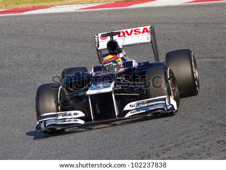 BARCELONA - FEBRUARY 24: Pastor Maldonado of Williams F1 team racing at Formula One Teams Test Days at Catalunya circuit on February 24, 2012 in Barcelona, Spain.