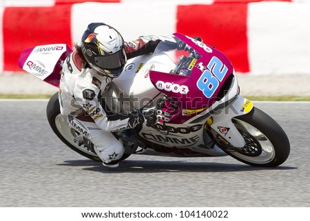 BARCELONA - JUNE 1: Elena Rosell of QMMF team racing at Free Practice Session of Moto2 Grand Prix of Catalunya, on June 1, 2012 in Barcelona, Spain.