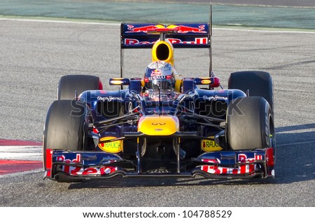 BARCELONA - FEBRUARY 21: Sebastian Vettel of Red Bull F1 team racing at Formula One Teams Test Days at Catalunya circuit on February 21, 2012 in Barcelona, Spain