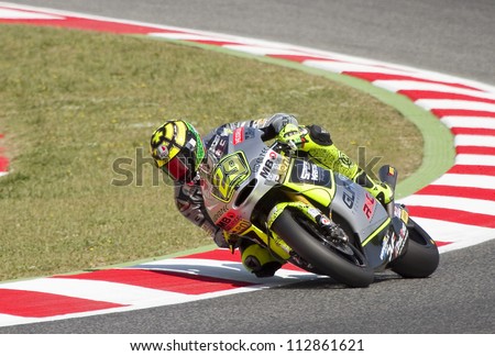 BARCELONA - JUNE 2: Andrea Iannone of Speed Master team racing at Qualifying Session of Moto2 Grand Prix of Catalunya, on June 2, 2012 in Barcelona, Spain.