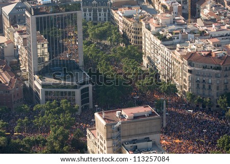 BARCELONA, SPAIN - JULY 10: Up to a million people converge on Barcelona to join a rally demanding independence for Catalonia, on July 10, 2010, in Barcelona, Spain.