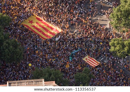 BARCELONA, SPAIN - JULY 10: Up to a million people converge on Barcelona to join a rally demanding independence for Catalonia, on July 10, 2010, in Barcelona, Spain.