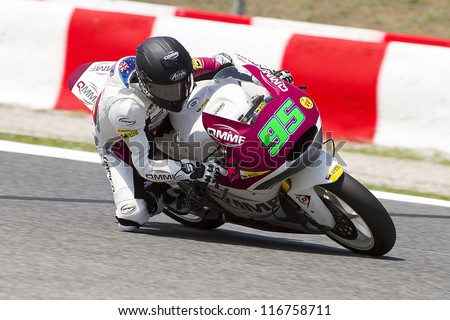 BARCELONA - JUNE 1: Anthony West of QMMF team racing at Free Practice Session of Moto 2 Grand Prix of Catalunya, on June 1, 2012 in Barcelona, Spain.
