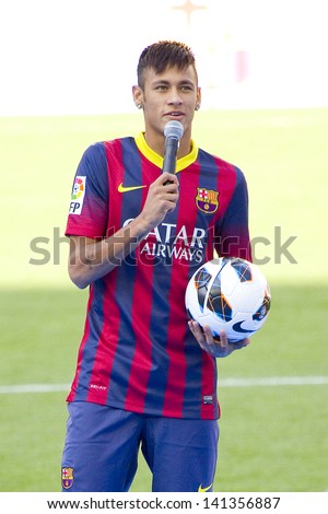 Barcelona - June 3: Neymar Junior, A Fc Barcelona New Player, Poses For The Photographers During His Official Presentation At The Camp Nou Stadium , On June 3, 2013, In Barcelona, Spain.
