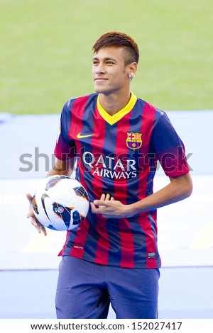 Barcelona - June 3: Neymar Junior, A Fc Barcelona New Player, Poses For The Photographers During His Official Presentation At The Camp Nou Stadium , On June 3, 2013, In Barcelona, Spain.