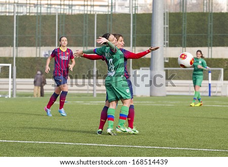 BARCELONA - DECEMBER 21: Players in action at Superliga - Women\'s Football Spanish League - match between FC Barcelona and Levante UD, 1-0, on December 21, 2013, in Barcelona, Spain.