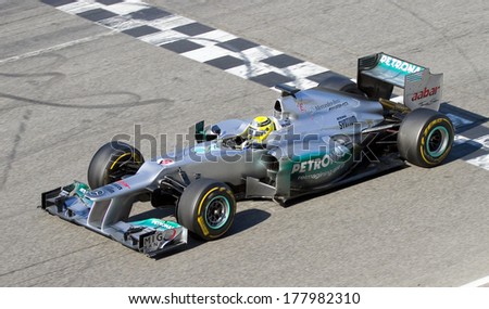 BARCELONA - FEBRUARY 24: Nico Rosberg of Mercedes F1 team racing at Formula One Teams Test Days at Catalunya circuit on February 24, 2012 in Barcelona, Spain.