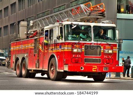 NEW YORK CITY - APRIL 20: Fireman truck in the 40th street, on April 20, 2011, in New York City, USA.
