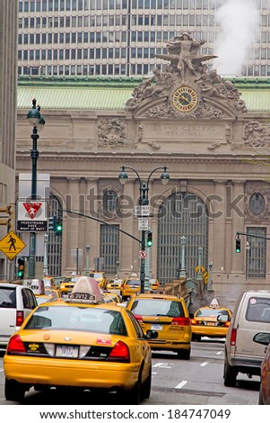 NEW YORK - APRIL 20: Traffic near the Grand Central Station, the largest train station in the world by number of platforms, 44, with 67 tracks, on April 20, 2011, in New York.