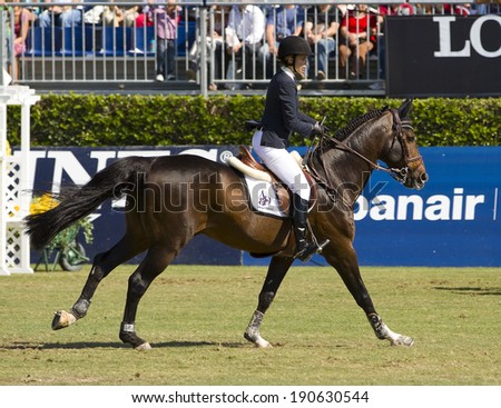 BARCELONA, SPAIN - SEPTEMBER 25: Athina Onassis de Miranda rides horse AD Unaniem during the 100th CSIO event at the Real Club de Polo Barcelona, on September 25, 2011, in Barcelona, Spain.