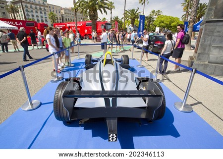 BARCELONA, SPAIN - JUNE 7: Formula E Spark - Renault SRT 01E at 6to6 Barcelona Motordays, an automotive feast of supercars and luxury brands, on June 7, 2014, in Moll de la Fusta, Barcelona, Spain.