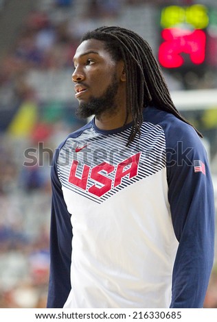 BARCELONA, SPAIN - SEPTEMBER 6: Kenneth Faried of USA Team at FIBA World Cup basketball match between USA and Mexico, final score 86-63, on September 6, 2014, in Barcelona, Spain.