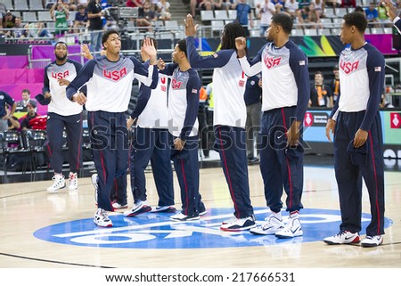 BARCELONA, SPAIN - SEPTEMBER 6: USA Team at FIBA World Cup basketball match between USA and Mexico, final score 86-63, on September 6, 2014, in Barcelona, Spain.