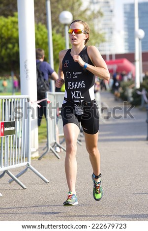 BARCELONA - OCTOBER 5: Helen Jenkins competes at Garmin Barcelona Triathlon, on October 5, 2014, in Barcelona, Spain. Anna Godoy won the event for women.