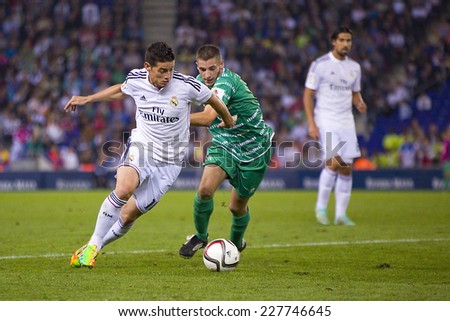 BARCELONA OCTOBER 29 James Rodriguez of RM L in action at the Copa del Rey match between UE Cornella and Real Madrid final score 1 4 on October 29 2014 in Cornella Barcelona Spain BARCELONA OCTOBER 29 James Rodriguez of RM L in action at the Copa del Rey match between UE Cornella and Real Madrid final score 1 4 on October 29 2014 in Cornella Barcelona Spain