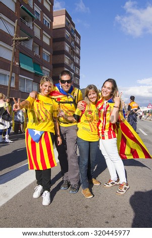 BARCELONA - SEPTEMBER 11: Catalans made a 400 km human chain to show their desire for independence from Spain, on Sept. 11, 2013 in Barcelona, Spain. More than 1 million people took part in the event.