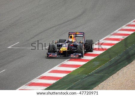 BARCELONA - FEBRUARY 28: Mark Webber (Red Bull) tests his new car during Formula One Teams Test Days at Catalunya circuit February 28, 2010 in Barcelona.