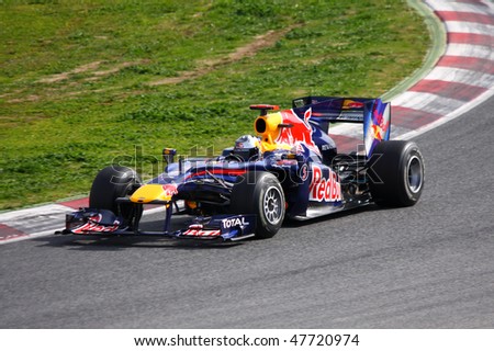 BARCELONA - FEBRUARY 28: Mark Webber (Red Bull) tests his new car during Formula One Teams Test Days at Catalunya circuit February 28, 2010 in Barcelona.