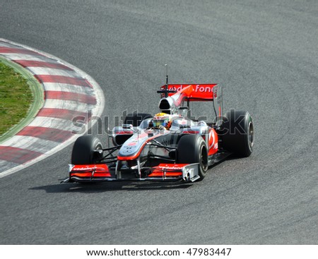 BARCELONA - FEBRUARY 28: Lewis Hamilton (McLaren) tests his new car during Formula One Teams Test Days at Catalunya circuit February 28, 2010 in Barcelona.