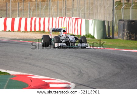 BARCELONA - FEBRUARY 28: Michael Schumacher (Mercedes) tests his car during Formula One Teams Test Days at Catalunya circuit February 28, 2010 in Barcelona.