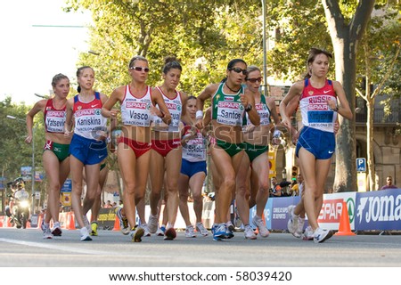 BARCELONA - JULY 28: European Athletics Championships Barcelona 2010. In the picture, final of 20 km walk for women. The winner was Olga Kaniskina (Russia). July 28, 2010 in Barcelona (Spain).