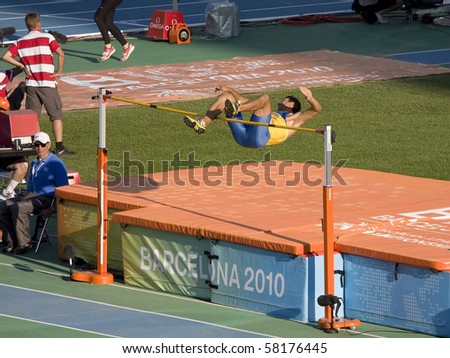 BARCELONA - JULY 28: European Athletics Championships Barcelona 2010. Decathlon  High Jump. In the picture, Olexiy Kasyanov (Ukraine). July 28, 2010 in Barcelona (Spain).