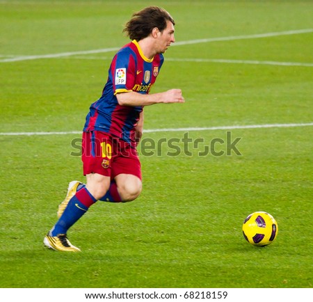 BARCELONA - DECEMBER 13: Leo Messi in action at Nou Camp Stadium. The Spanish Soccer League team FC Barcelona beat the Real Sociedad, 5-0. December 13, 2010 in Barcelona (Spain).