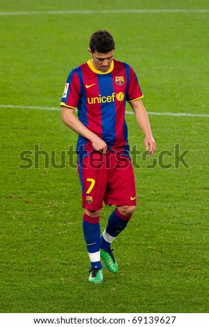 BARCELONA - JANUARY 12: Nou Camp football stadium, soccer Spanish Cup: FC Barcelona - Real Betis, 5 - 0. In the picture, David Villa. January 12, 2011 in Barcelona (Spain).