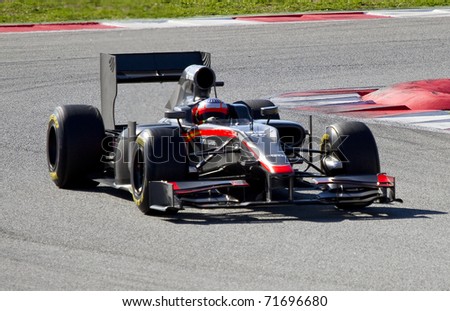 BARCELONA - FEBRUARY 18: Karthikeyan (Hispania) tests his new F1 car during Formula One Teams Test Days at Catalunya circuit February 18, 2011 in Barcelona (Spain).