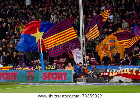 BARCELONA - JANUARY 12: Football Club Barcelona supporters. January 12, 2011 in Nou Camp soccer stadium, Barcelona (Spain).