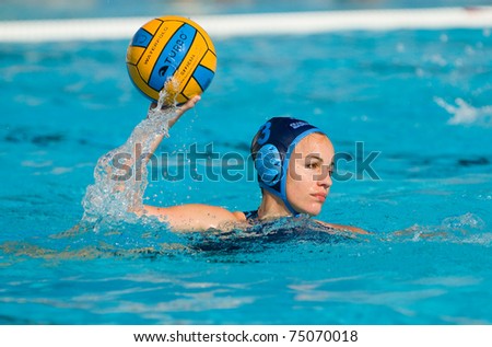 BARCELONA - APRIL 10: Water polo player in action during the women Spanish league match between CN Mataro and Sant Andreu, final score 4 - 7 on April 10, 2011 in Mataro, Barcelona, Spain.