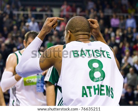 BARCELONA - MARCH 24: Mike Batiste (8) during the Euroleague basketball match between Barcelona and Panathinaikos, final score 71-75, on March 24, 2011 in Palau Blaugrana stadium in Barcelona, Spain.