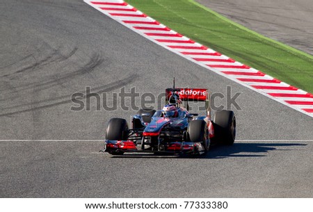 BARCELONA - FEBRUARY 18: Lewis Hamilton (McLaren) tests his F1 car during Formula One Teams Test Days at Catalunya circuit February 18, 2011 in Barcelona (Spain).