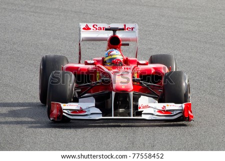 BARCELONA - FEBRUARY 18: Fernando Alonso (Ferrari) tests his F1 car during Formula 1 Teams Test Days at Catalunya circuit  on February 18, 2011 in Barcelona, Spain.