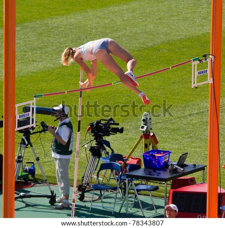 BARCELONA - JULY 28: Tina Sutej from Slovenia clears the pole vault at the European Athletics Championships Barcelona 2010 on July 28, 2010 in Olympic Stadium, Barcelona, Spain.