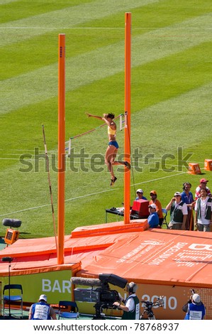 BARCELONA - JULY 28: Hanna Persson from Sweden clears the pole vault at the European Athletics Championships Barcelona 2010 on July 28, 2010 in Olympic Stadium, Barcelona, Spain.