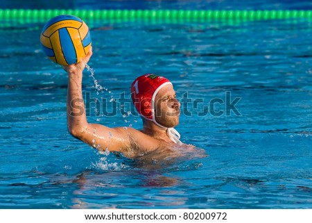 BARCELONA - OCTOBER 16: Unidentified player in action during water polo Quadis Tournament match between CN Mataro and CN Catalunya on October 16, 2010 in Mataro, Barcelona, Spain. Final score 15 - 6.