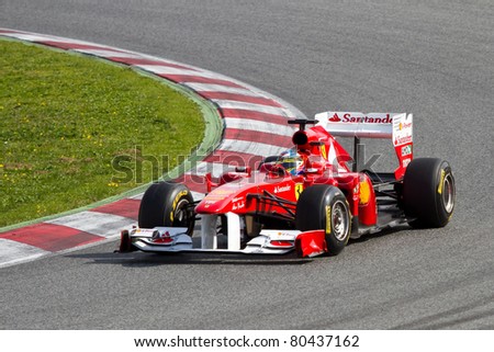 BARCELONA - FEBRUARY 18: Fernando Alonso (Ferrari) tests his F1 car during Formula 1 Teams Test Days at Catalunya circuit, on February 18, 2011 in Barcelona, Spain.